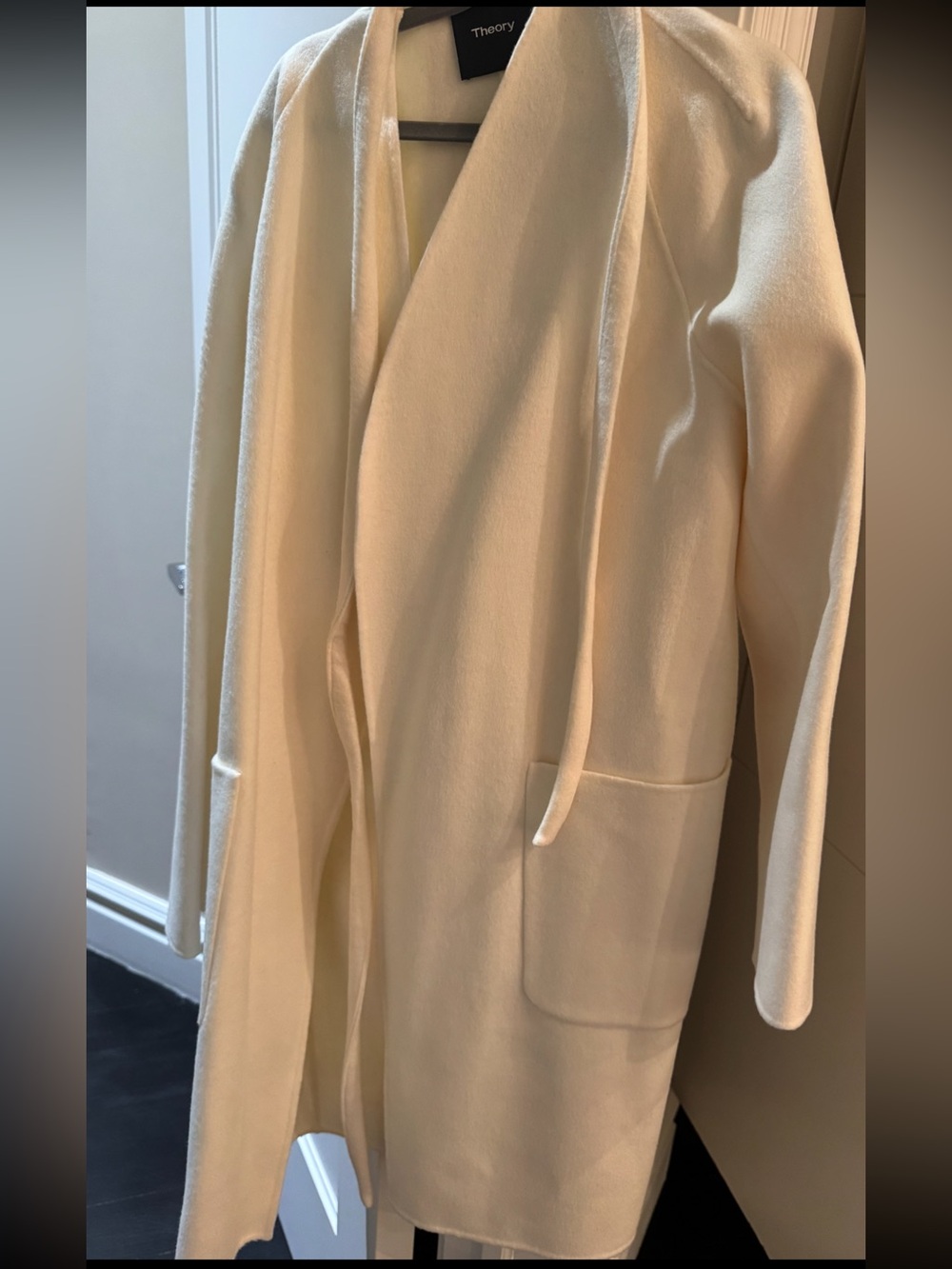 Theory Cream Open-Front Wool Blend Coat